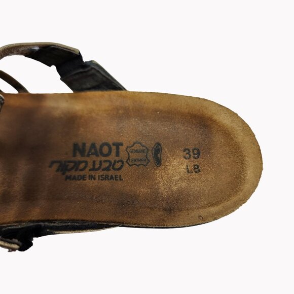 Naot Womens 8 Metallic Strappy Leather Sandals Size 39 Rhinestone rings - Picture 5 of 10